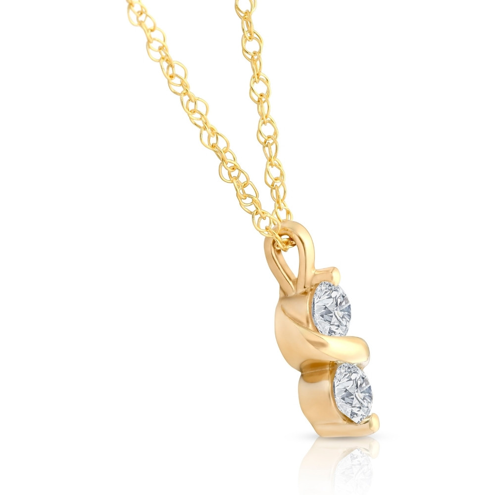 1/3Ct Diamond Two Stone Pendant in White Yellow or Rose Gold Lab Grown Necklace (G-H, VS)