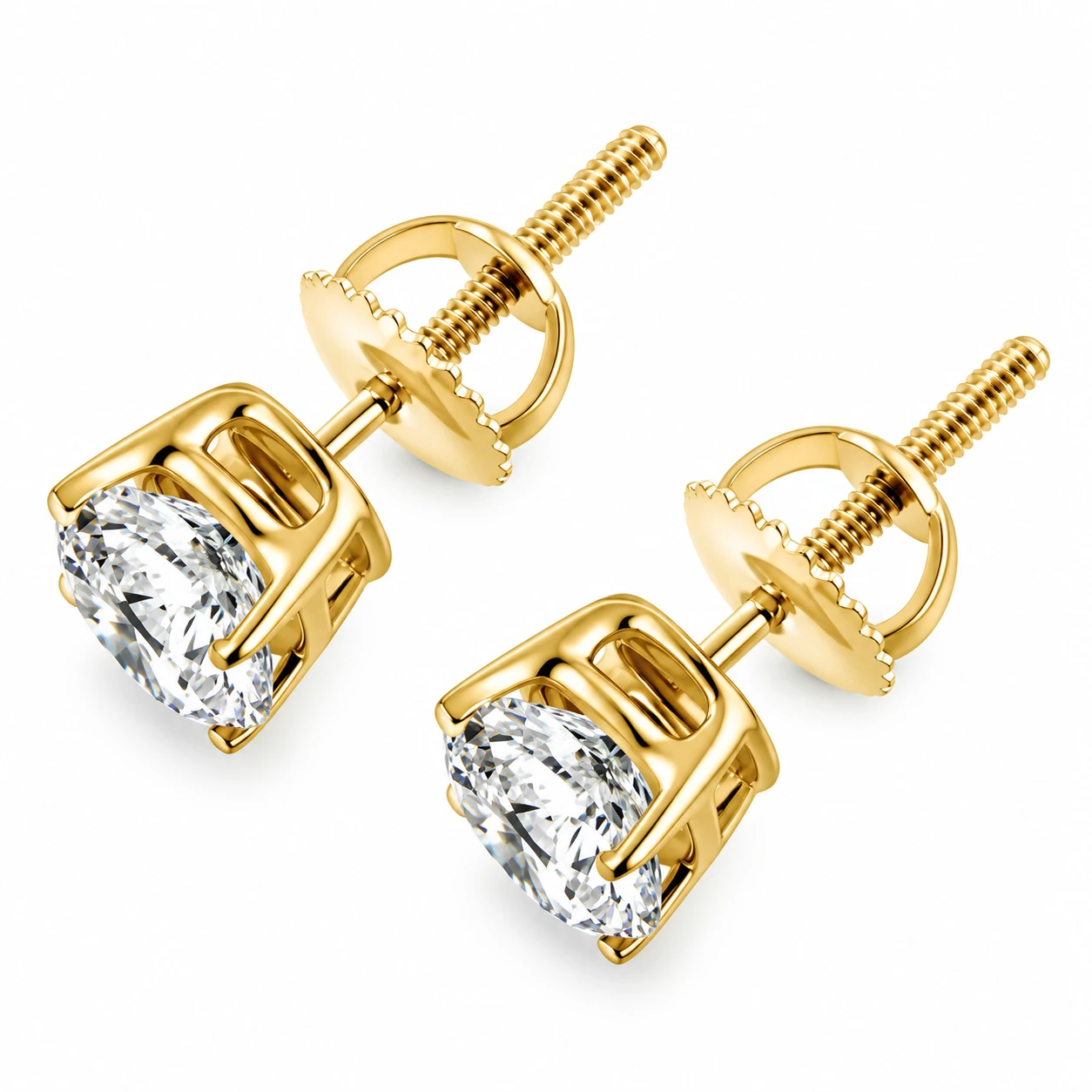 1 ct TDW Diamond Studs 14K Yellow Gold Lab Grown Screw Back Earrings (G-H, VS)