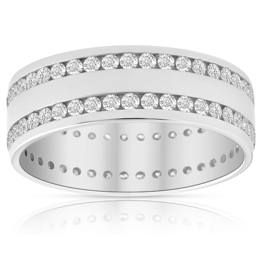 Mens 1 3/8Ct Diamond Eternity Ring 10k White Gold Double Row High Polished (H-I, I1)