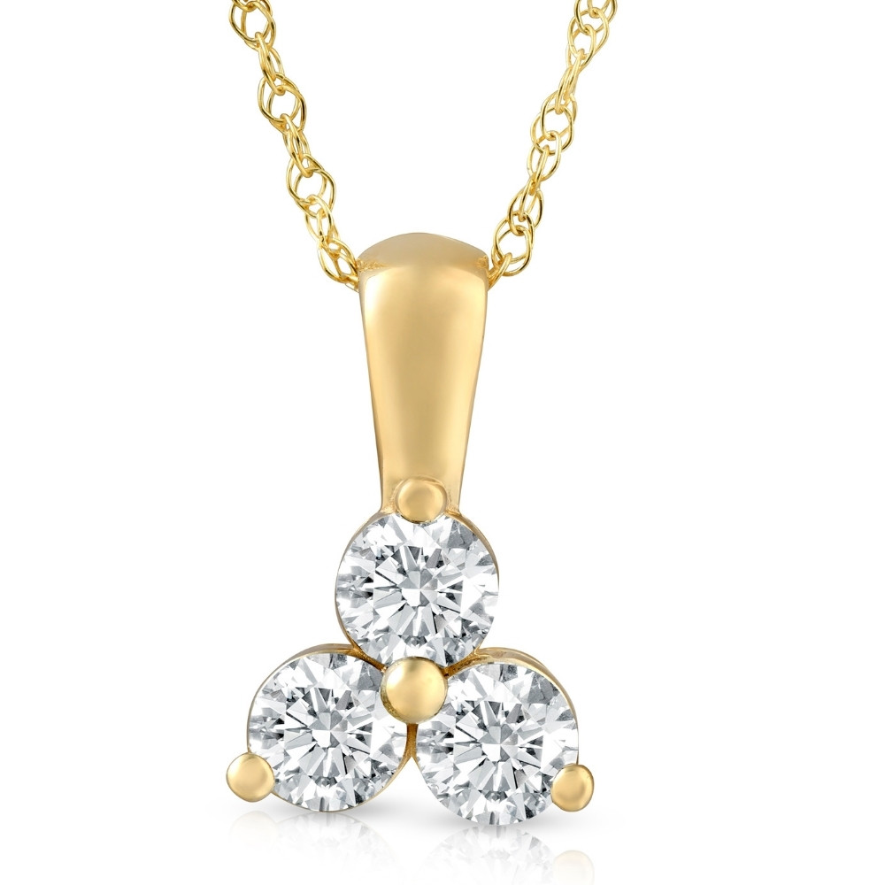1Ct Diamond Three Stone Pendant in 14k White Yellow Rose Gold Lab Grown Necklace (G-H, VS)