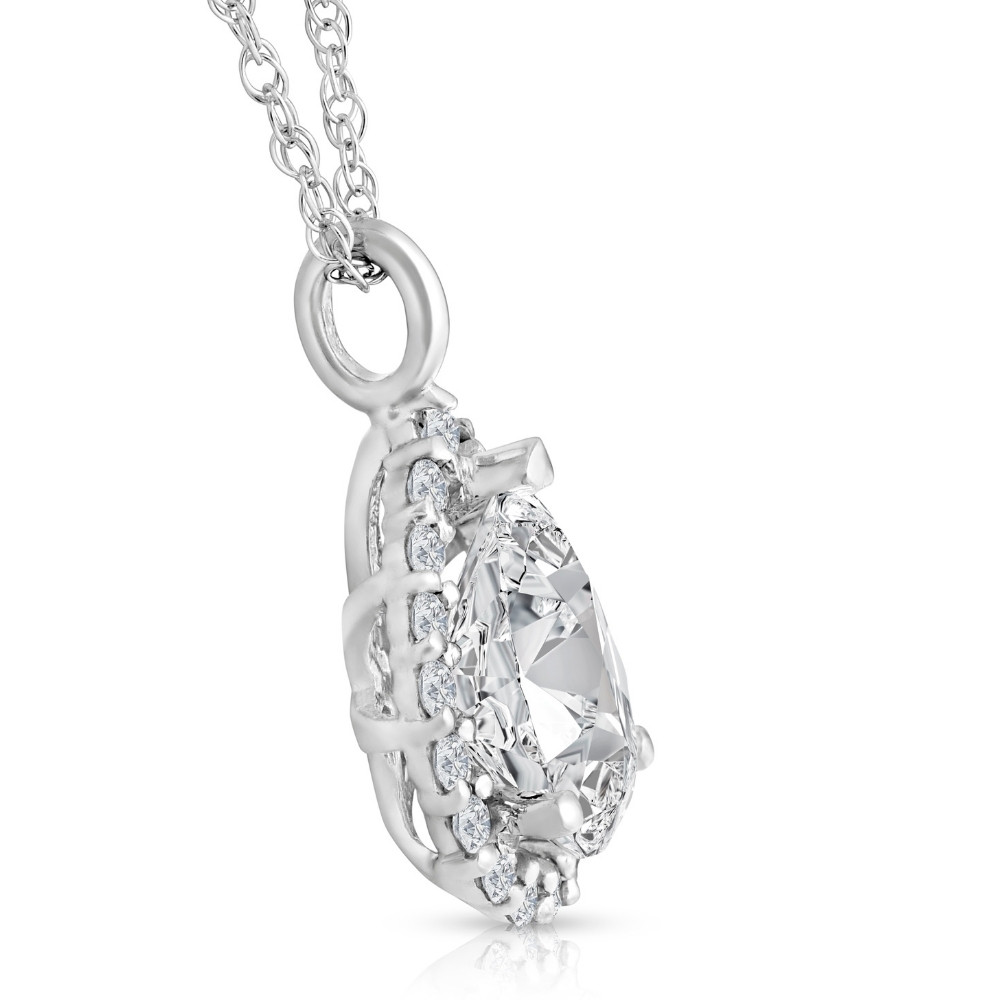 2 1/6 Pear Shape Moissanite & Lab Grown Diamond Halo Pendant 14k Gold Necklace (E-F, VS)