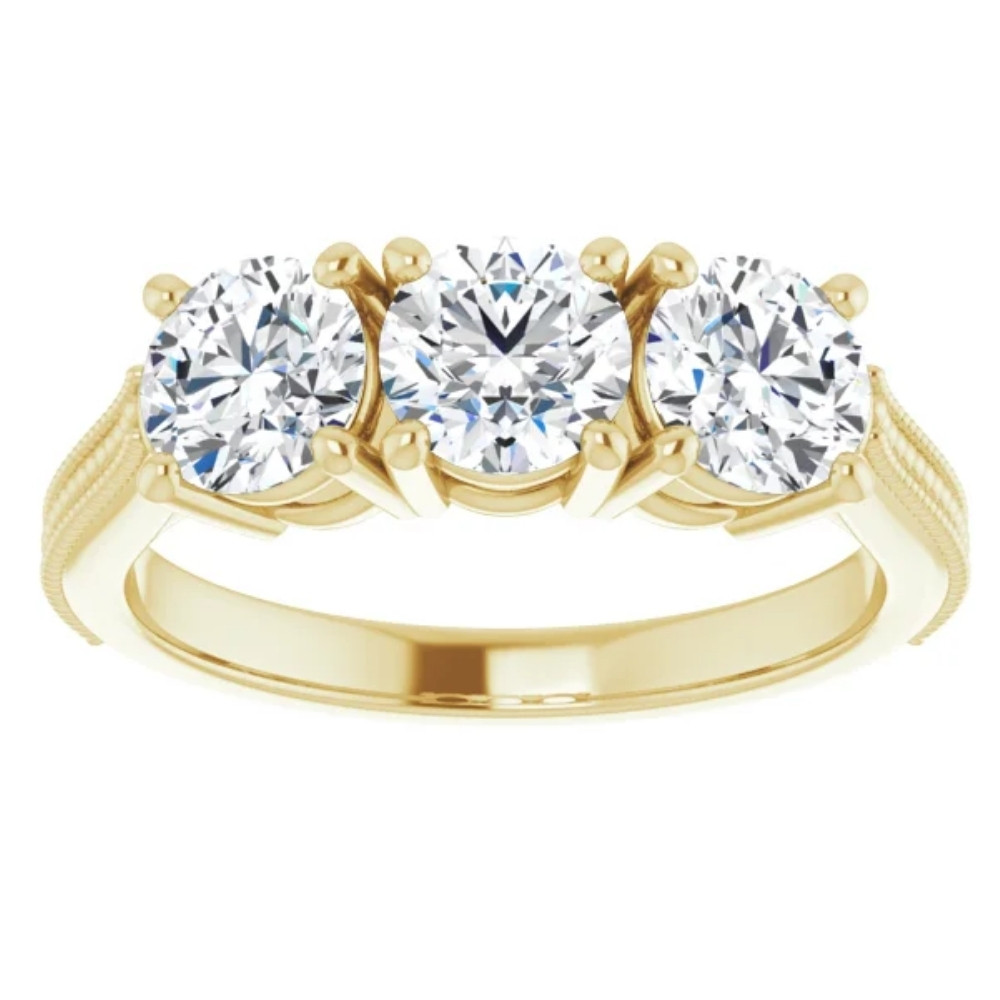 1 1/2 Ct Three Stone Lab Grown Diamond Engagement Anniversary Ring Yellow Gold (G-H, VS)