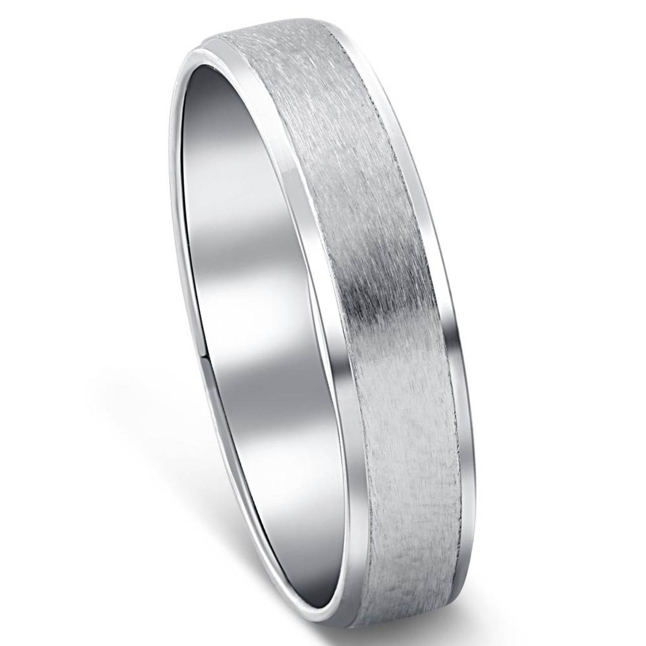 Mens 5mm 10K White Gold Brushed Wedding Band