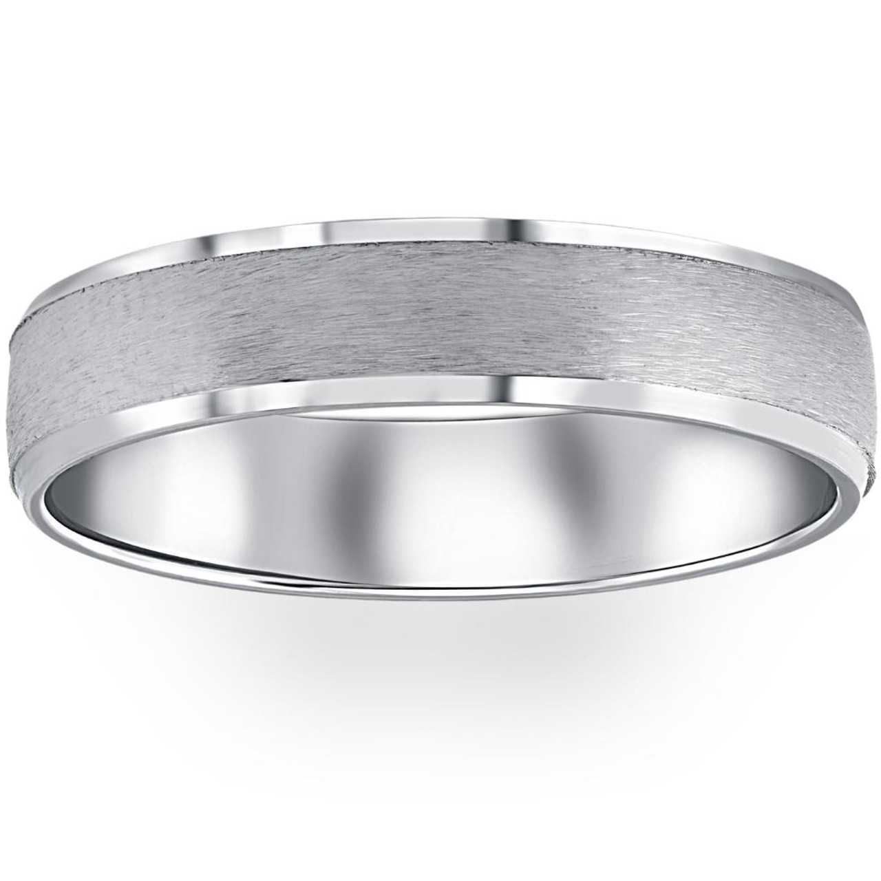 Mens 5mm 10K White Gold Brushed Wedding Band