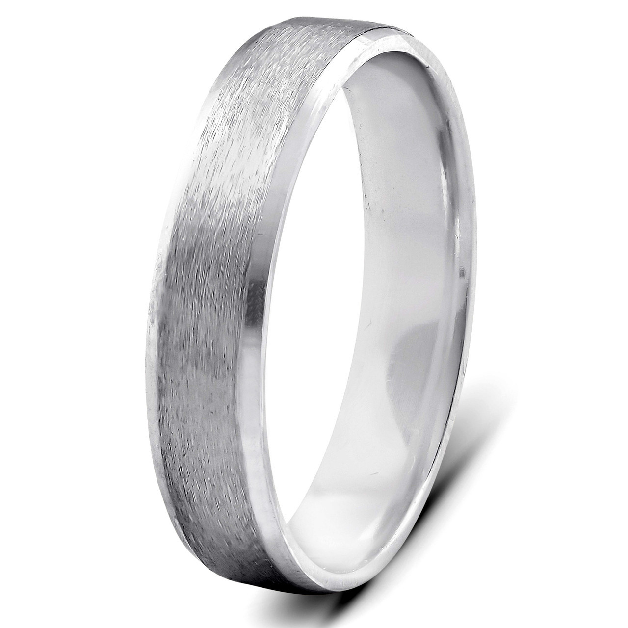 Mens 5mm 10K White Gold Brushed Wedding Band