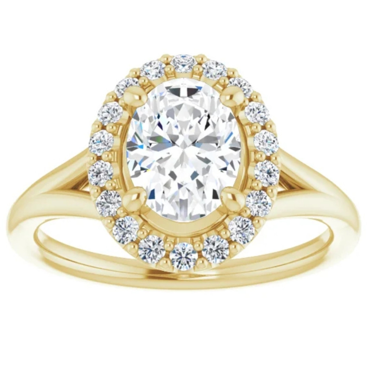 1 1.15Ct Oval Diamond Engagement Ring 14k Yellow Gold Halo Band Enhanced (F-G, VS)