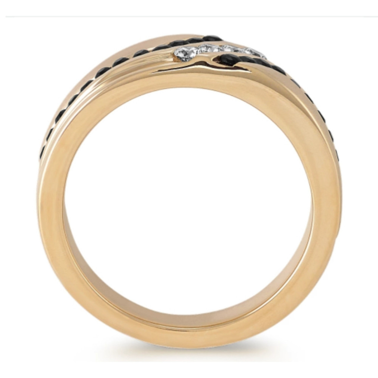 1 Ct TW Mens Black & White Diamond Wedding Band 10k Yellow Gold Ring (H-I, I1) 1 Ct TW Mens Black & White Diamond Wedding Band 10k Yellow Gold Ring (H-I, I1)