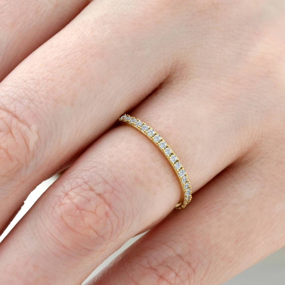 1/2 Ct Diamond Eternity Ring 10k Yellow Gold Womens Stackable Anniversary Band (H-I, I1)