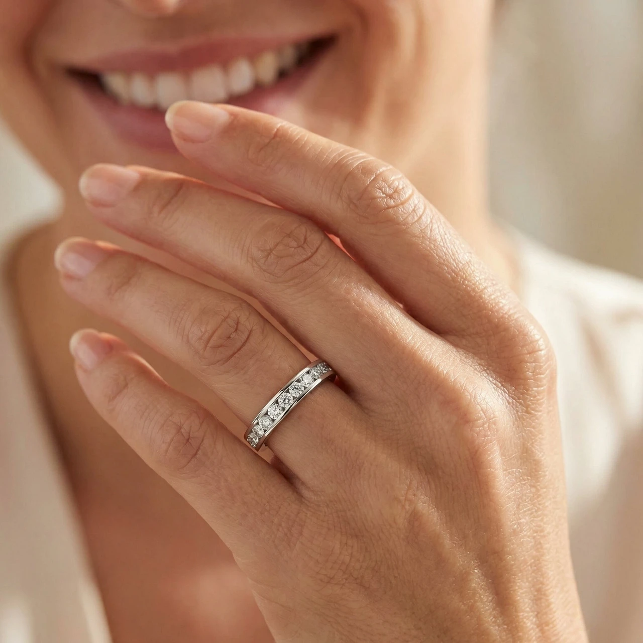 1/2 Ct Round Diamond Ladies Eternity Wedding Ring 10k White Gold (H-I, I2-I3)