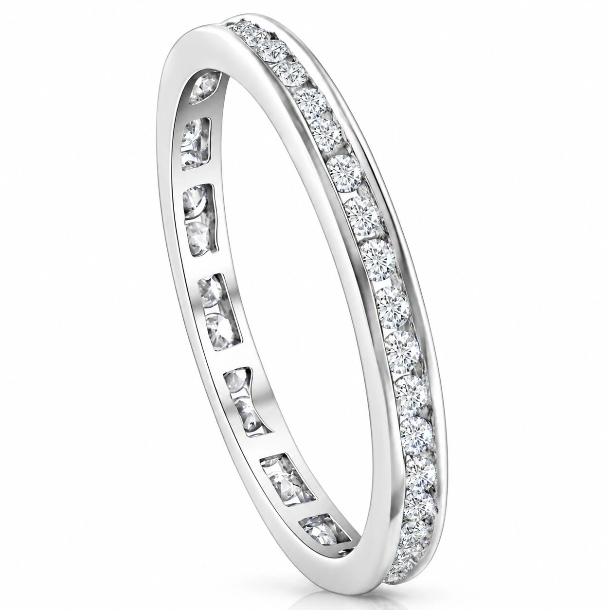 1/2 Ct Round Diamond Ladies Eternity Wedding Ring 10k White Gold (H-I, I2-I3)