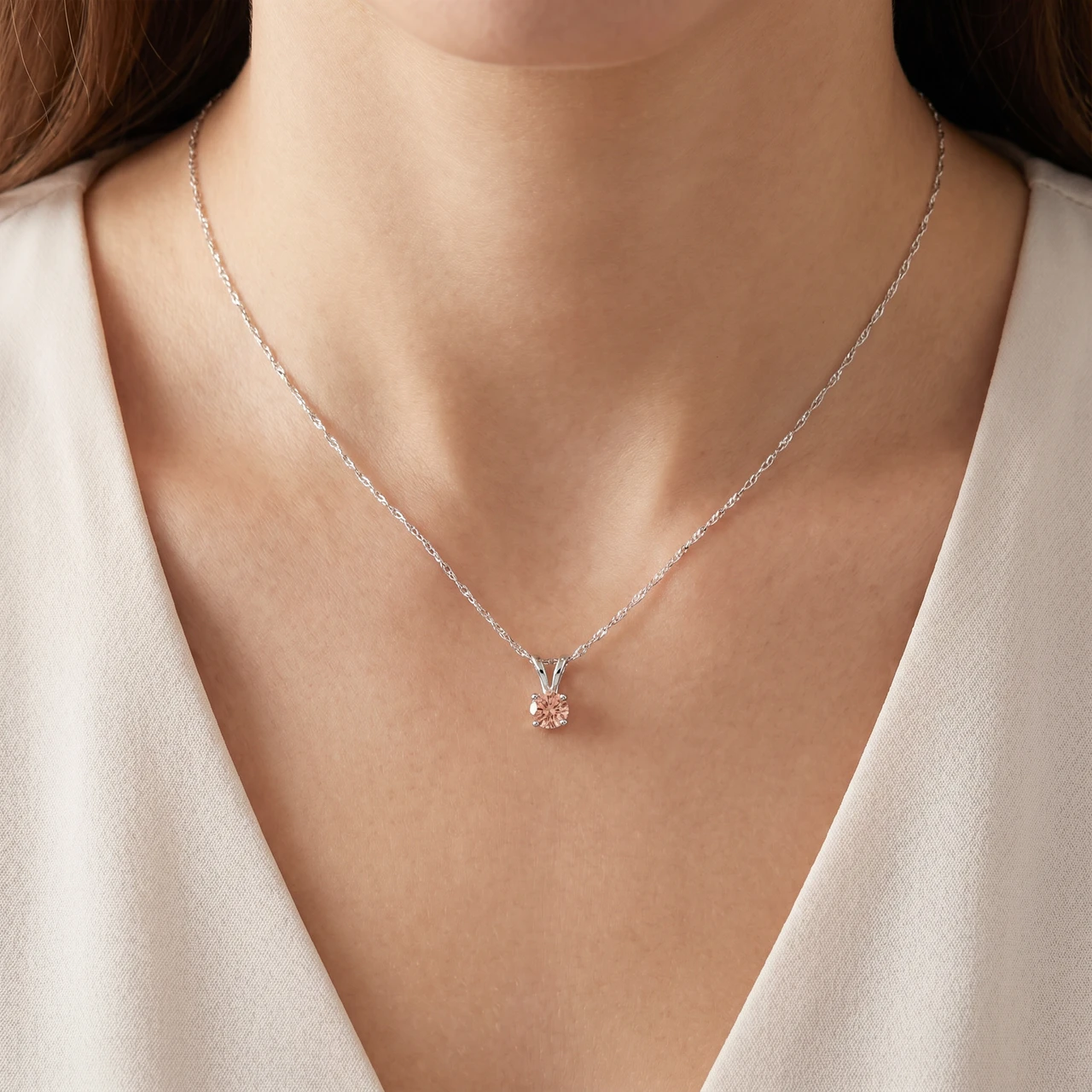 1/5 Ct Pink Diamond Lab Grown Solitaire Pendant 14k White Gold 18" Necklace (Pink, VS)