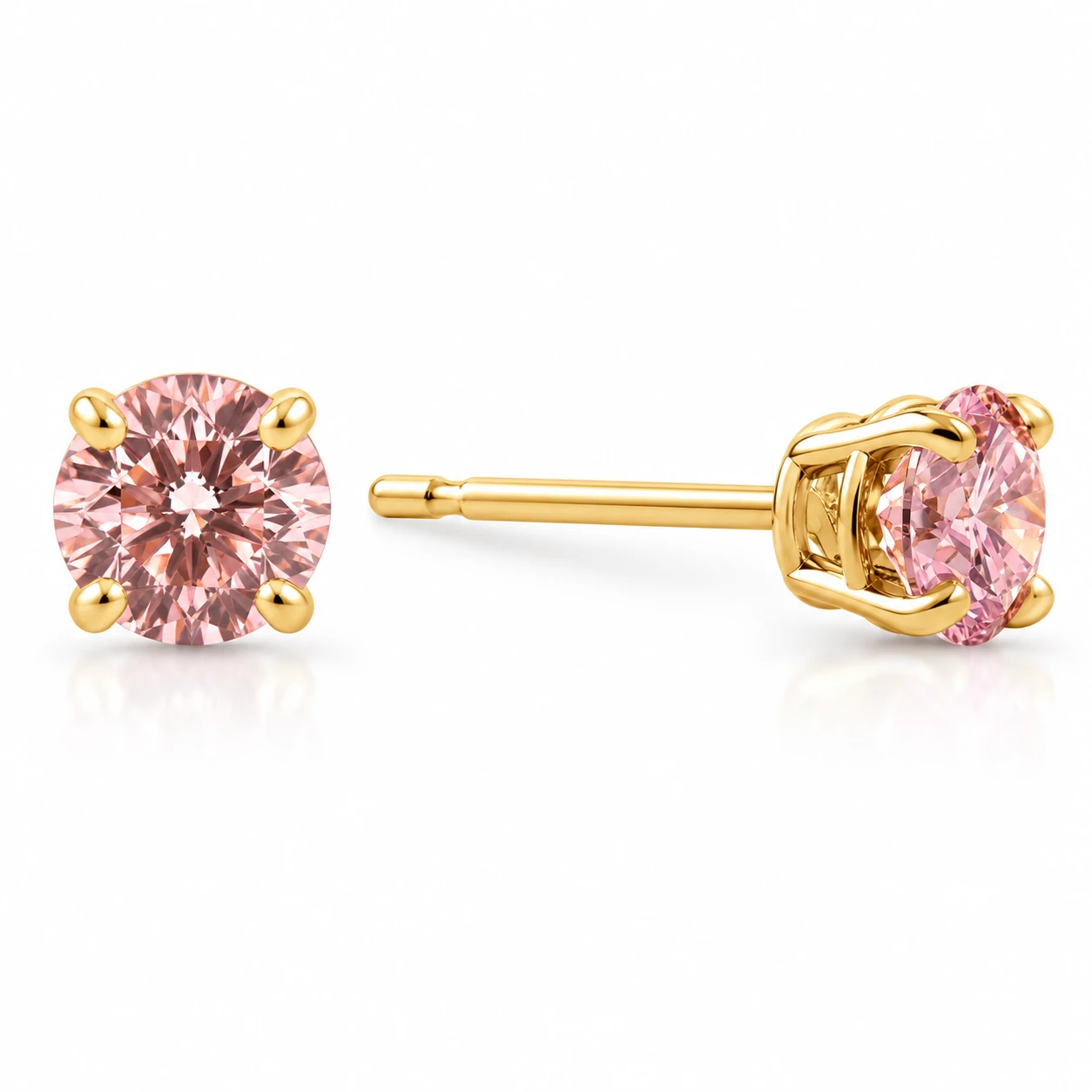 1/2Ct Pink Lab Grown Diamond Screw Back Studs Earrings 14K Yellow Gold (Pink, SI)