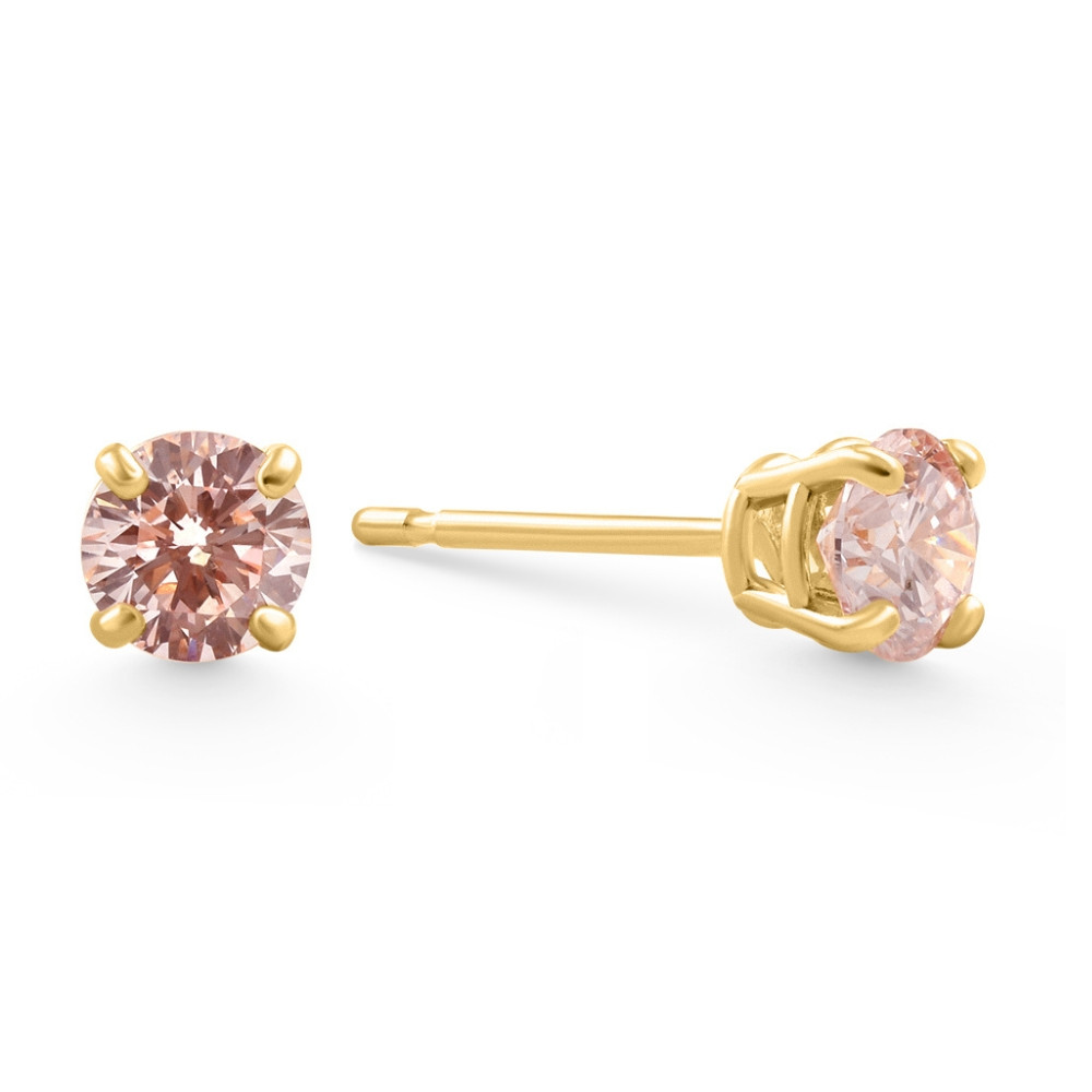 1/2Ct Pink Lab Grown Diamond Screw Back Studs Earrings 14K Yellow Gold (Pink, SI)