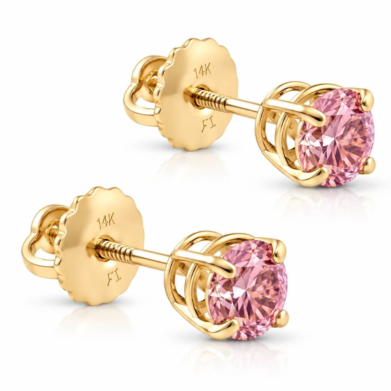 1/2Ct Pink Lab Grown Diamond Screw Back Studs Earrings 14K Yellow Gold (Pink, SI)