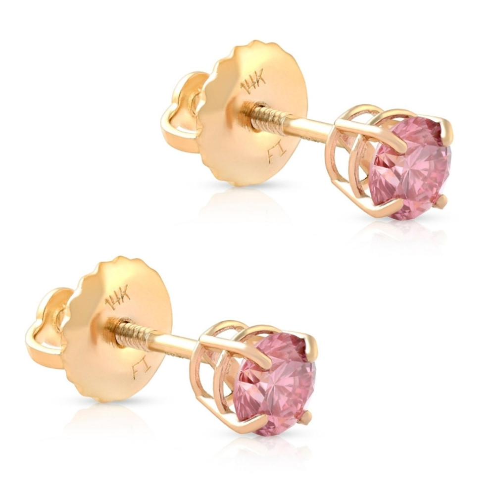 1/2Ct Pink Lab Grown Diamond Screw Back Studs Earrings 14K Yellow Gold (Pink, SI)