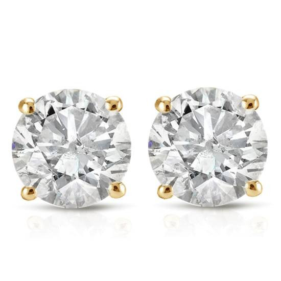 2 Ct Diamond Studs With Screw Backs 14k Yellow Gold (H-I, I1)