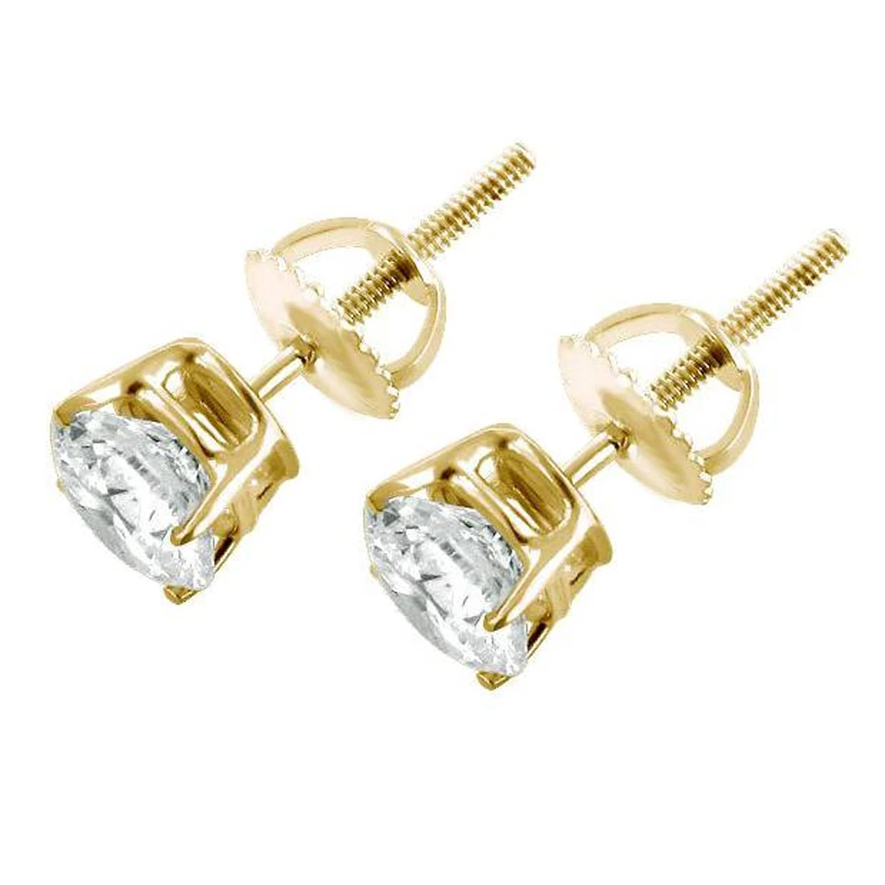 2 Ct Diamond Studs With Screw Backs 14k Yellow Gold (H-I, I1)