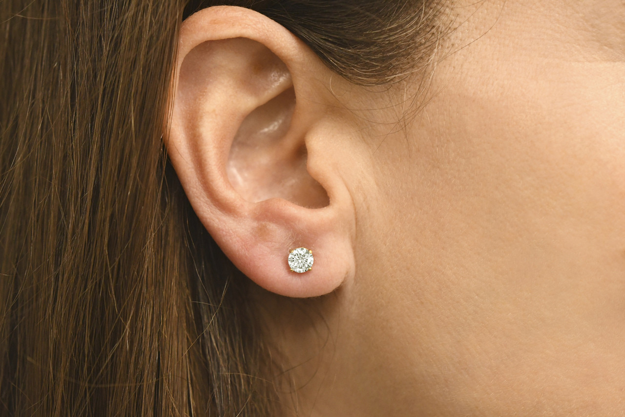 2 Ct Diamond Studs With Screw Backs 14k Yellow Gold (H-I, I1)