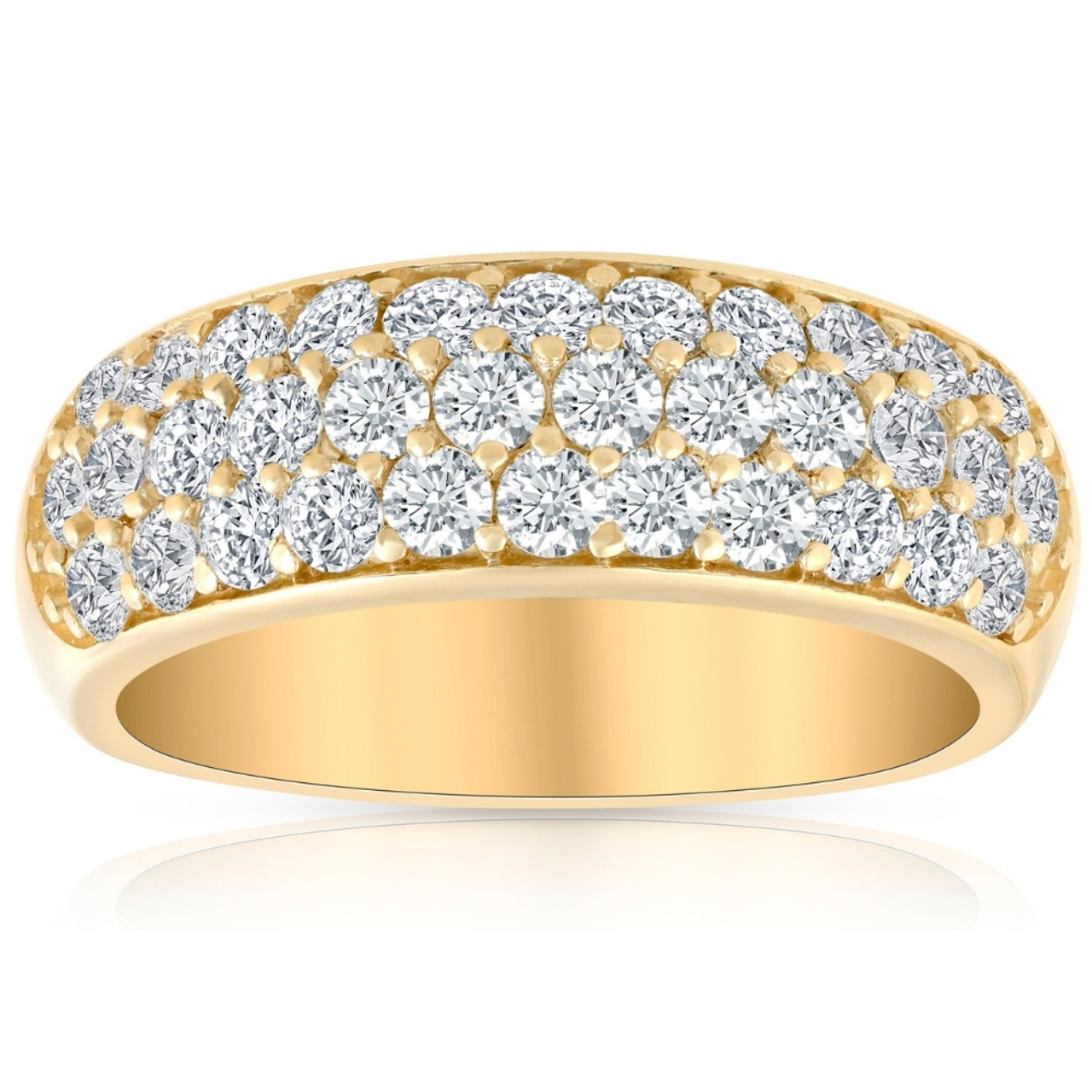 1 3/4Ct Pave Diamond Lab Grown Wedding Anniversary Ring 14k Yellow Gold