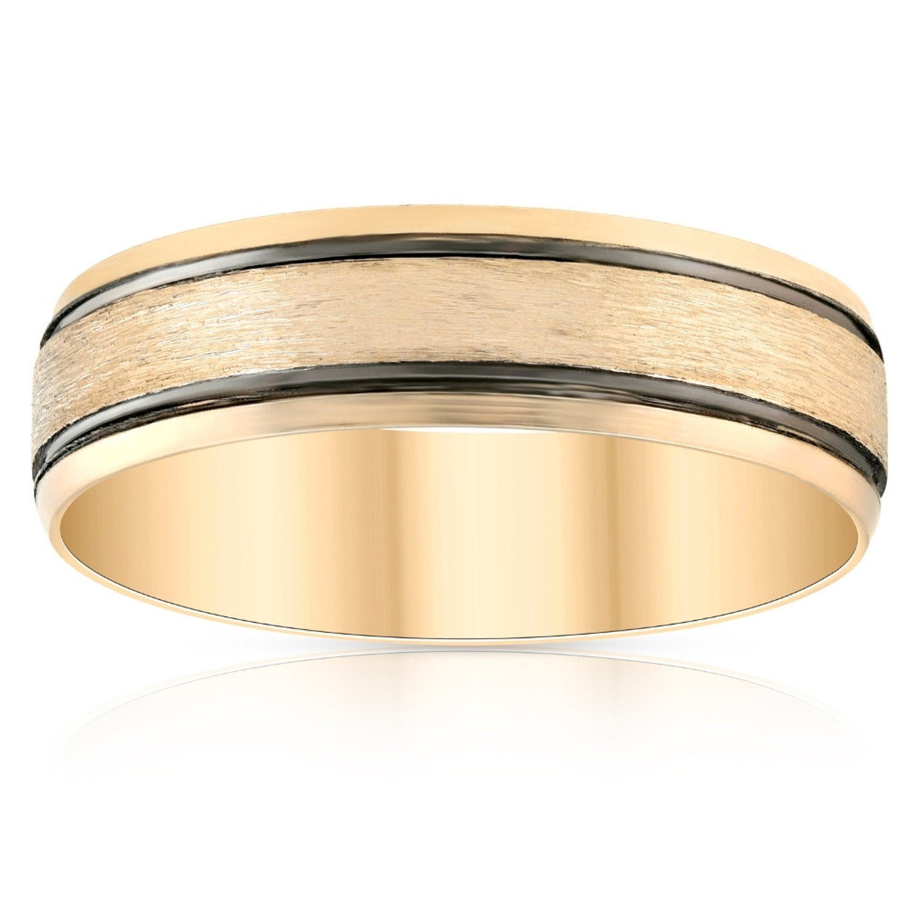 6mm 10k Yellow Gold Mens Brushed Black Inlay Wedding Band 6mm 10k Yellow Gold Mens Brushed Black Inlay Wedding Band