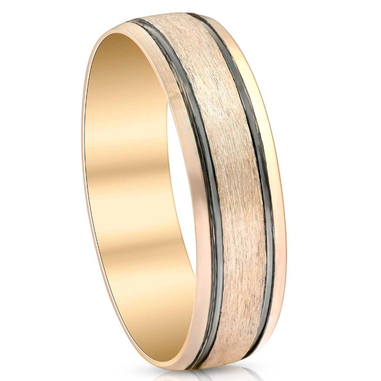 6mm 10k Yellow Gold Mens Brushed Black Inlay Wedding Band 6mm 10k Yellow Gold Mens Brushed Black Inlay Wedding Band