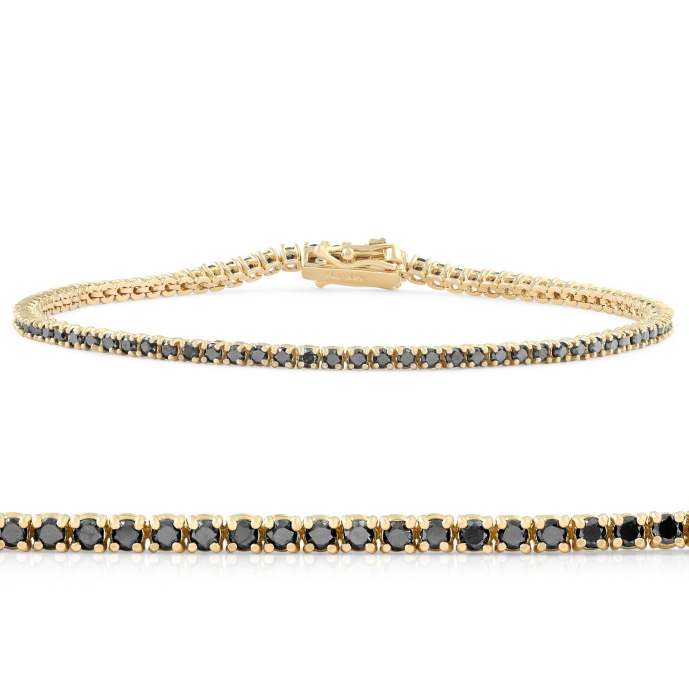 1 3/4 Ct TW Black Diamond Tennis Bracelet 14k Yellow Gold 7" (Black, I2-I3)