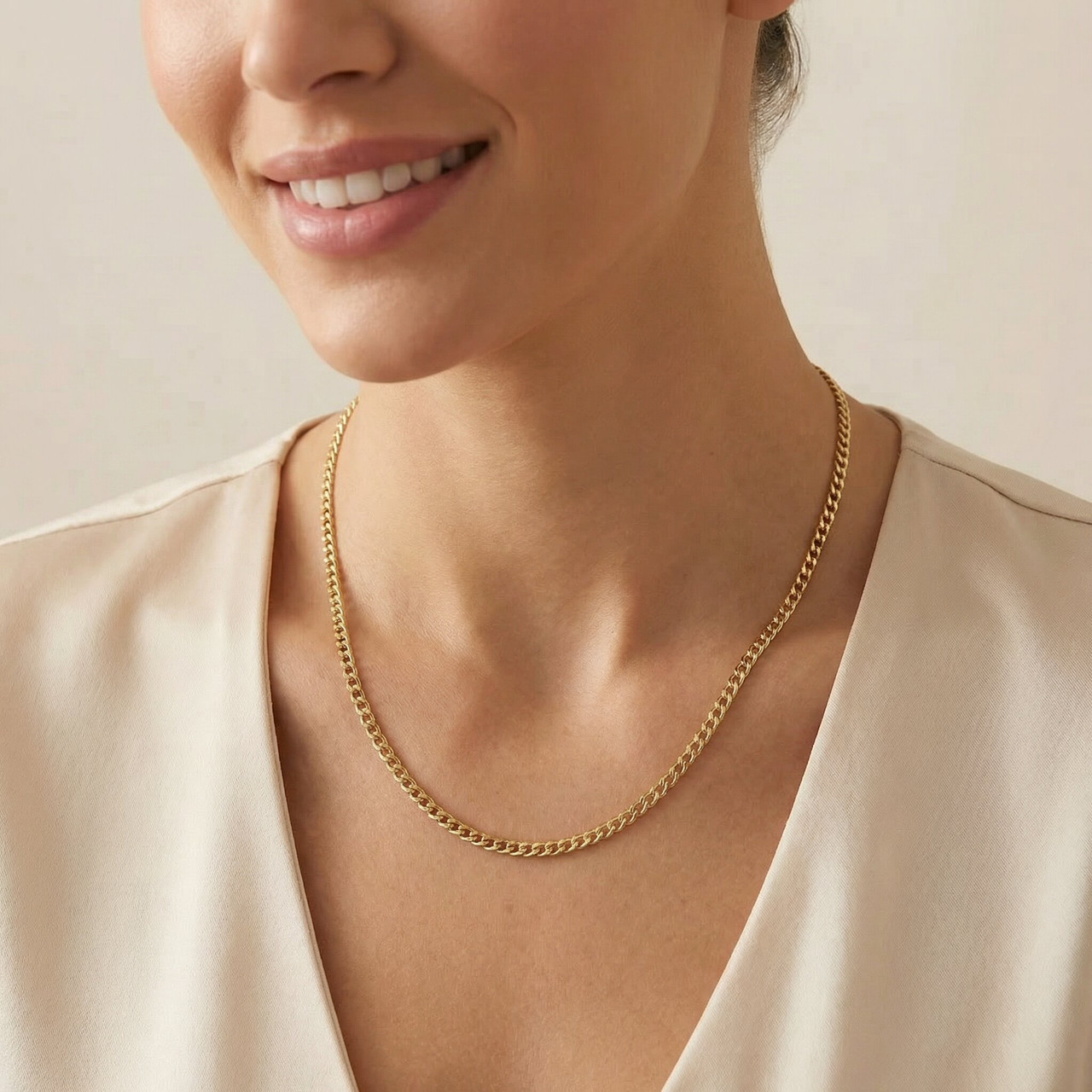 14k Yellow Gold Filled 3.2mm High Polish Miami Cuban Curb Link Chain Necklace