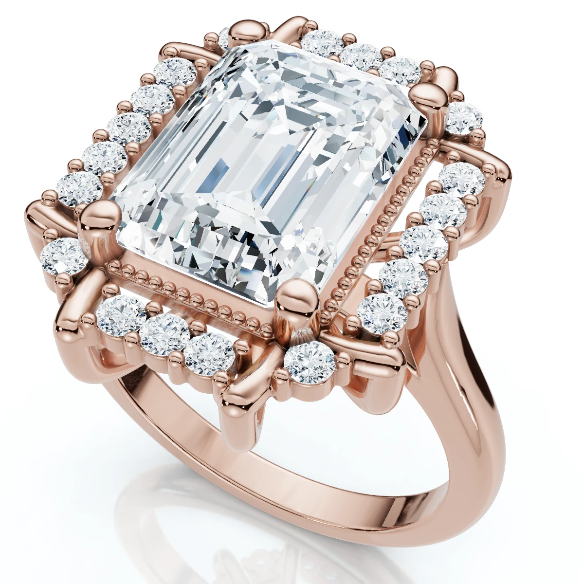 4 1/4 Ct Emerald Moissanite & Diamond Engagement Ring White Yellow or Rose Gold (G-H, VS2-SI1)