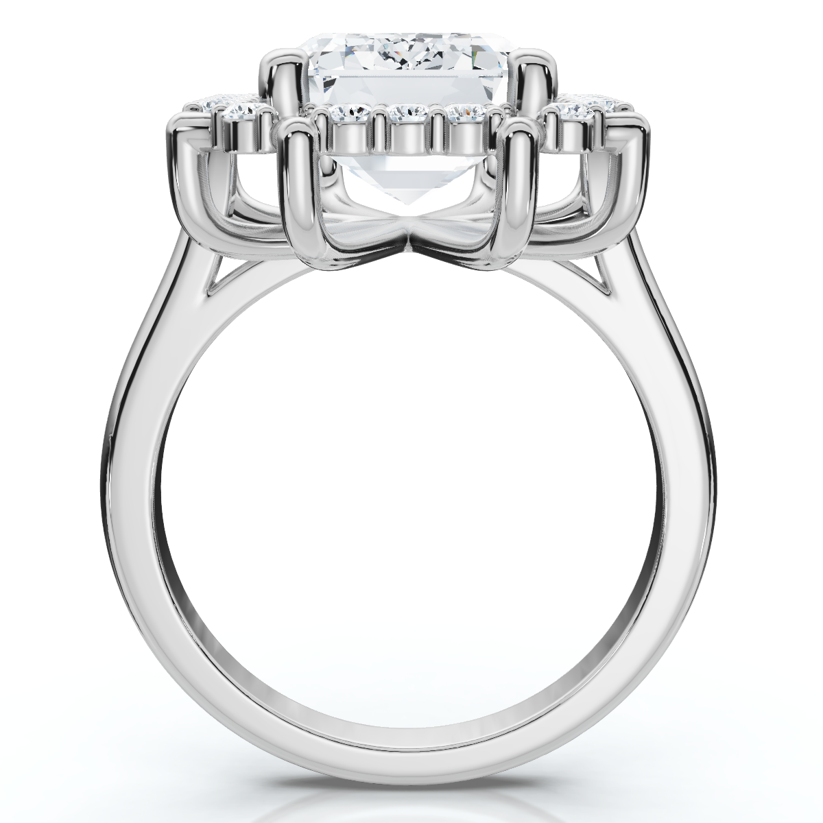 4 1/4 Ct Emerald Moissanite & Diamond Engagement Ring White Yellow or Rose Gold (G-H, VS2-SI1)