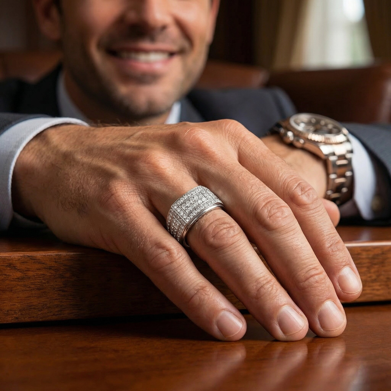 2Ct Diamond Mens Ring in 10k White or Yellow Gold (H-I, I1)