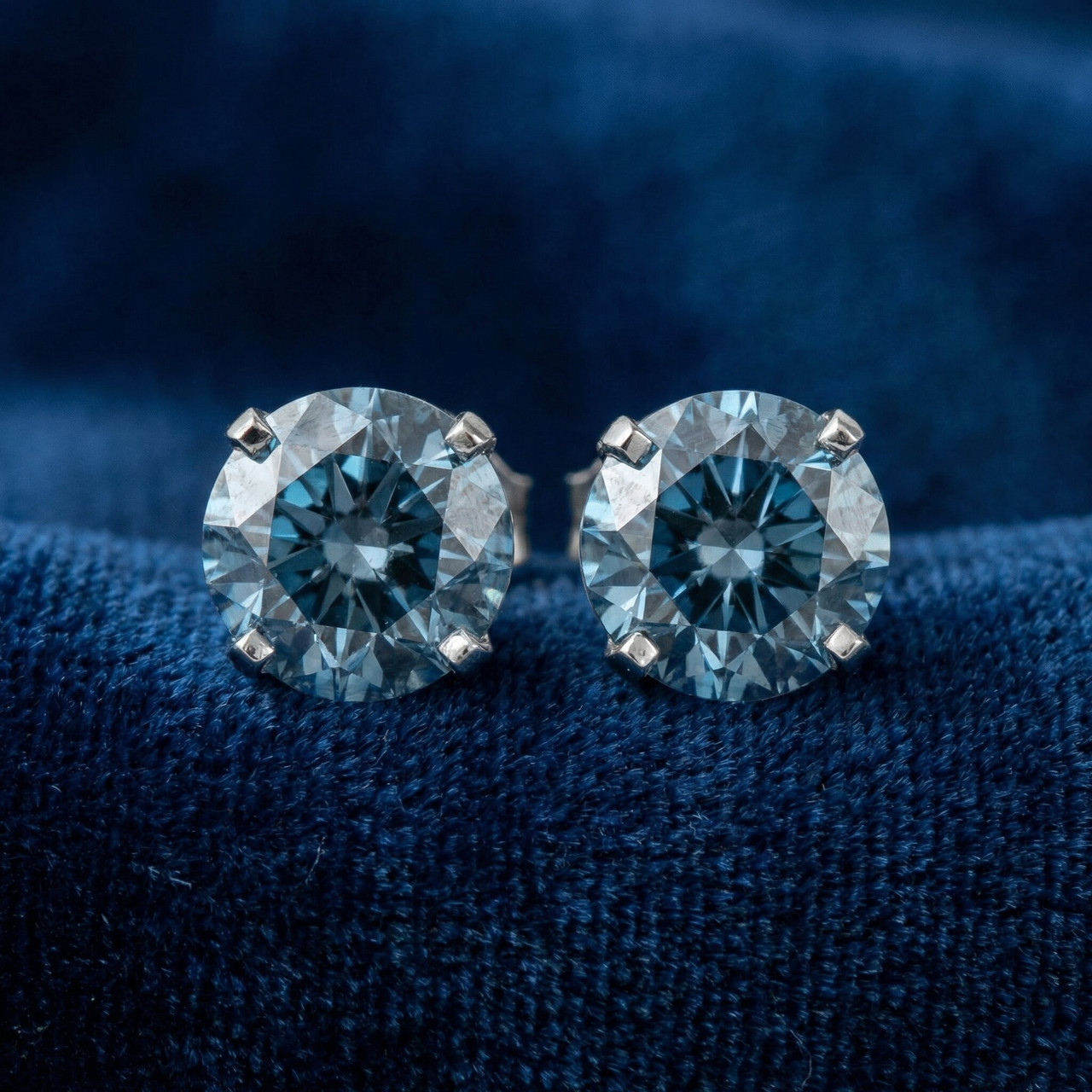 1 Ct T.W. Blue Lab Grown Diamond Studs 14K White Gold Earrings (Blue, SI)