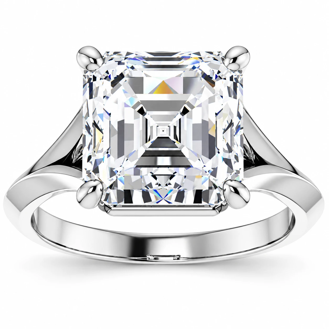 4Ct Moissanite Asscher Cut Engagement Solitaire Ring 14k White or Yellow Gold
