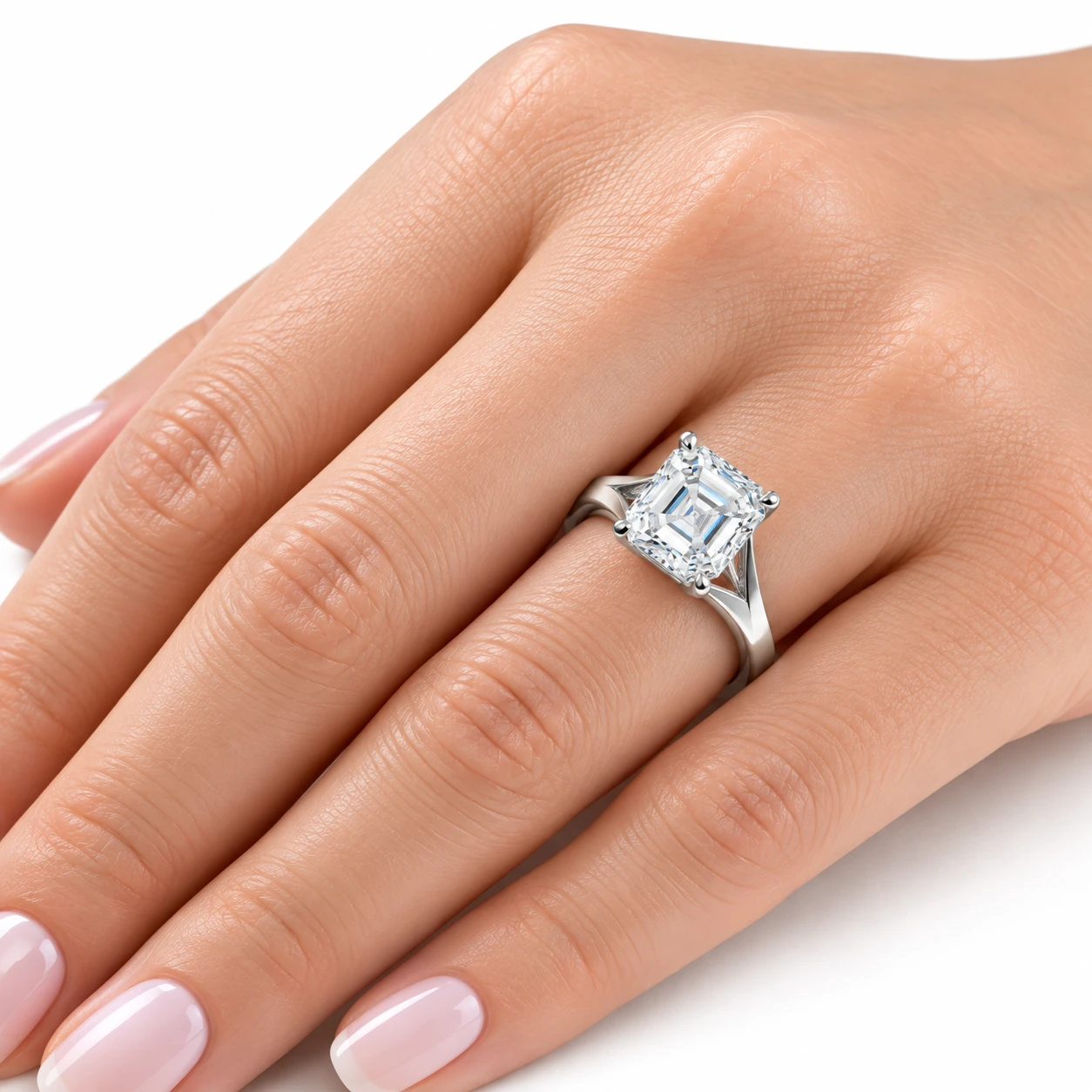 4Ct Moissanite Asscher Cut Engagement Solitaire Ring 14k White or Yellow Gold