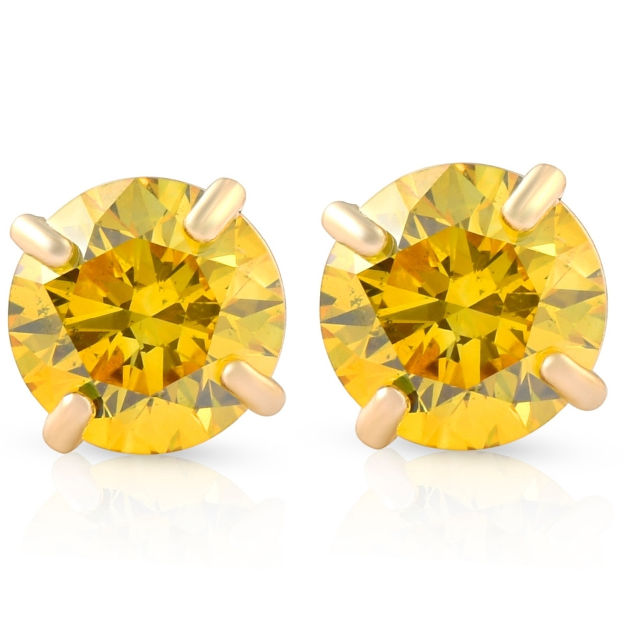 2Ct Round Cut Lab Created Diamond Women's Stud Earrings 14K Yellow Gold  Plated