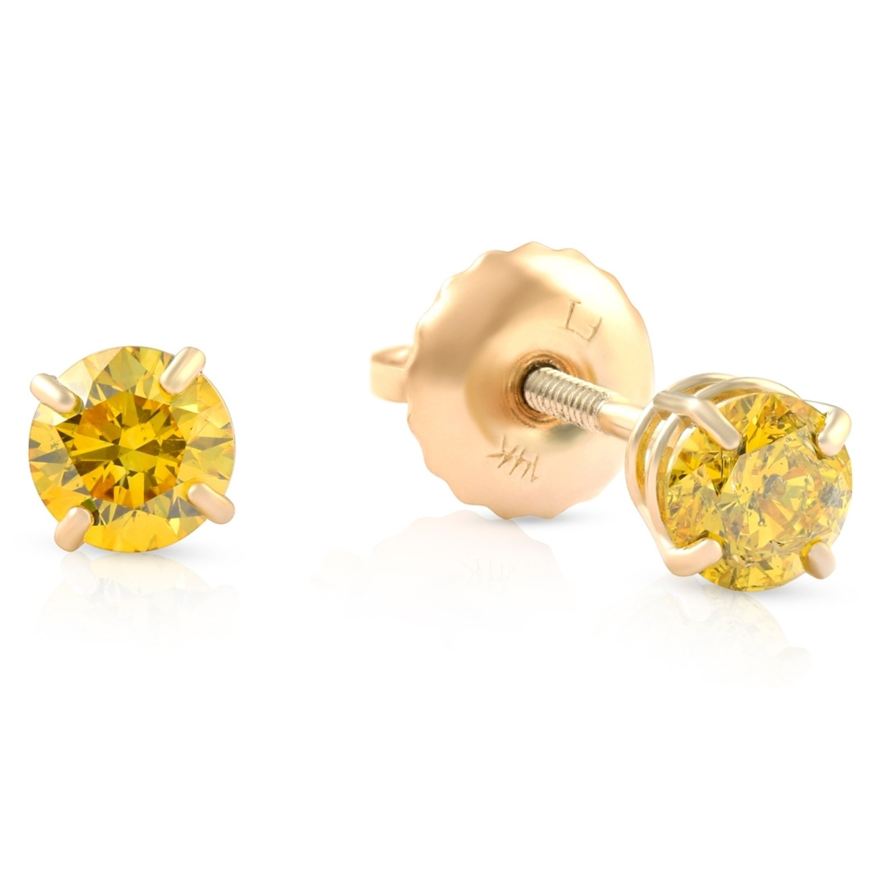 2Ct Round Lab Created Diamond LV Wedding Stud Earrings 14K Yellow