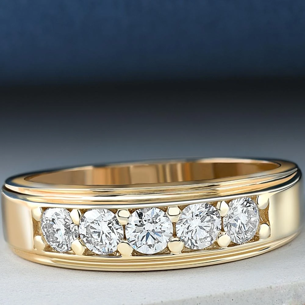 1 Ct Diamond Ring Mens High Polished Solid Yellow Gold Wedding Band Lab Grown (G-H, SI)