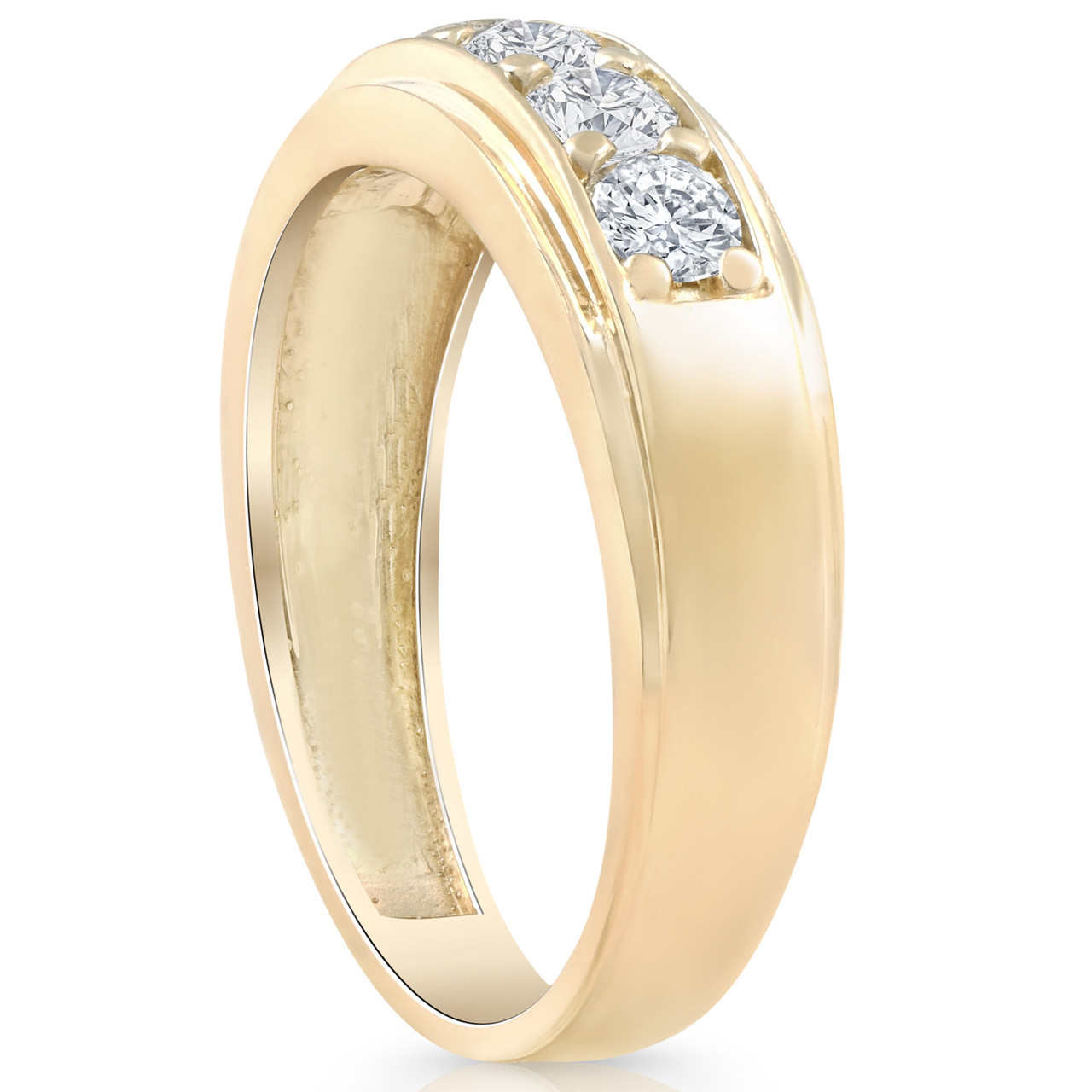 1 Ct Diamond Ring Mens High Polished Solid Yellow Gold Wedding Band Lab Grown (G-H, SI)
