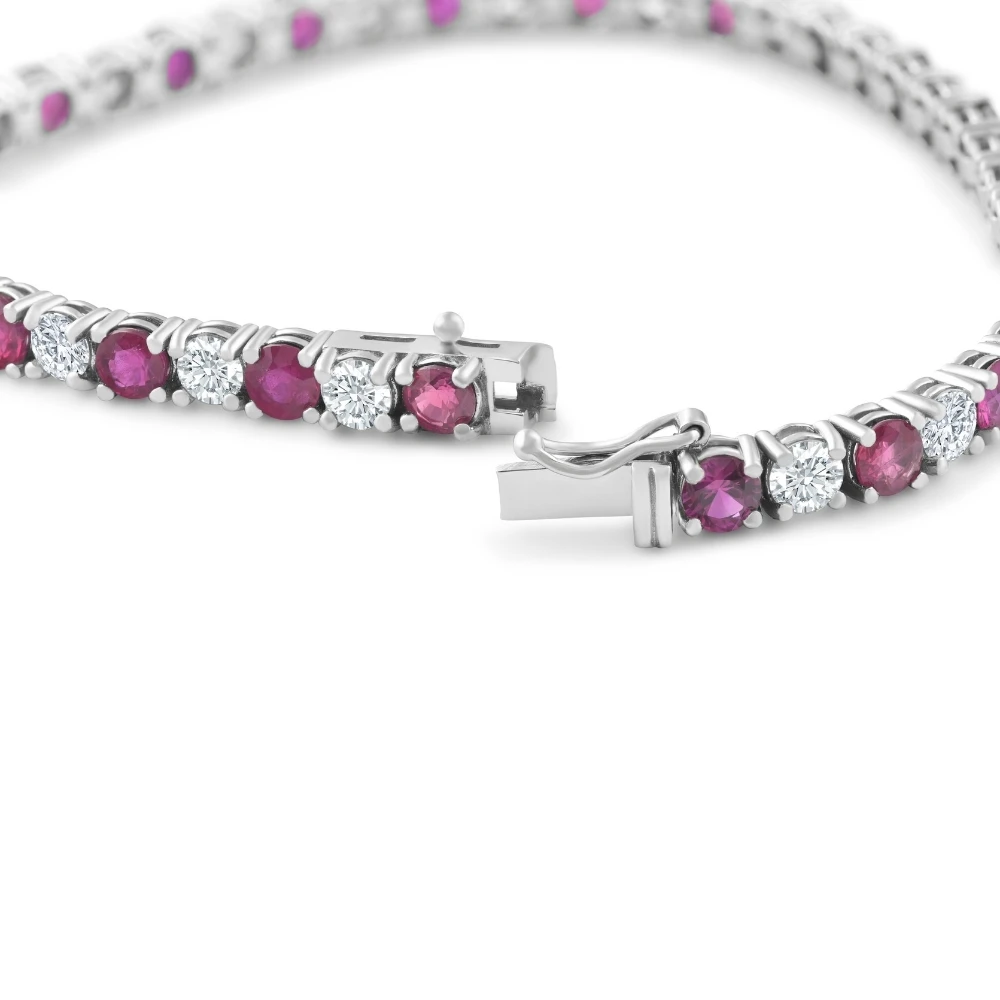 9 1/2 ct Genuine Ruby & Diamond Tennis Bracelet 14K White Gold (K-L, I1)