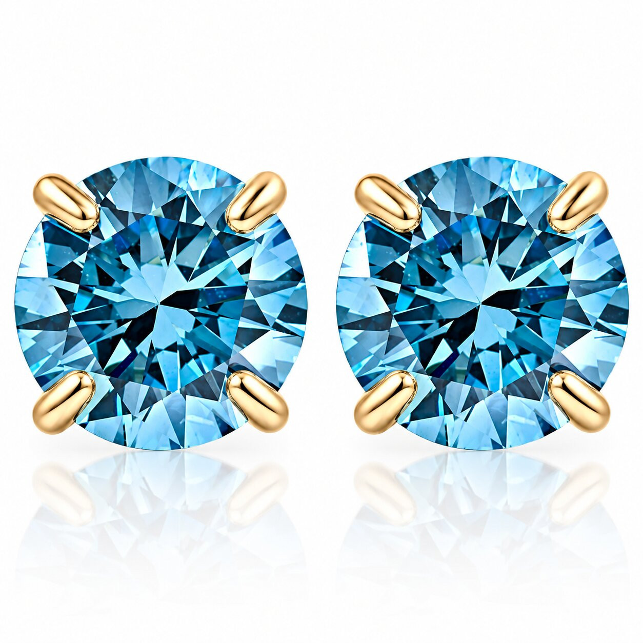1/2ct Blue Lab Grown Diamond Studs 14K Yellow Gold Earrings (Blue, SI)