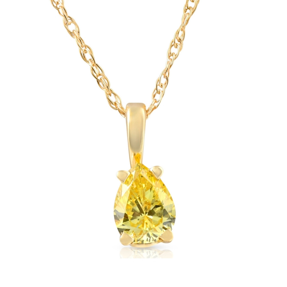 1/4Ct Canary Yellow Pear Diamond Lab Grown Pendant 14k Yellow Gold Necklace (Yellow, SI)
