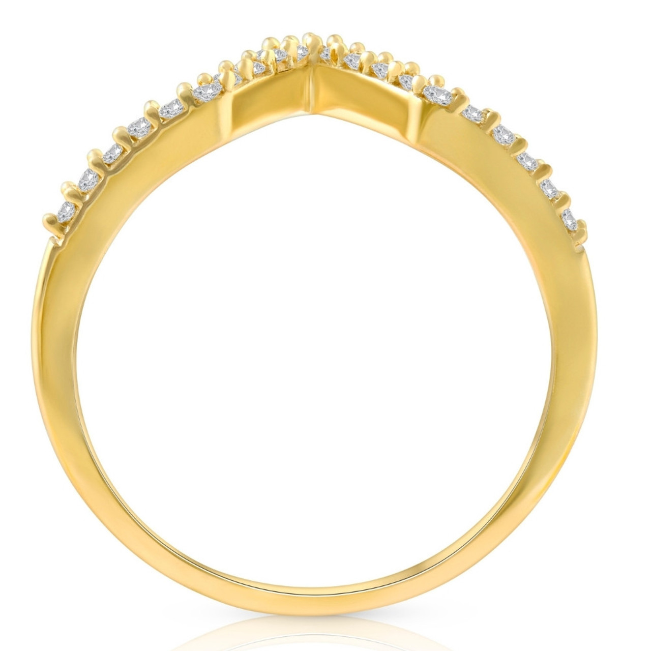 Diamond Curved V Shape Wedding Ring Women's Stackable Wedding Band Yellow Gold (G-H, I1) Diamond Curved V Shape Wedding Ring Women's Stackable Wedding Band Yellow Gold (G-H, I1)
