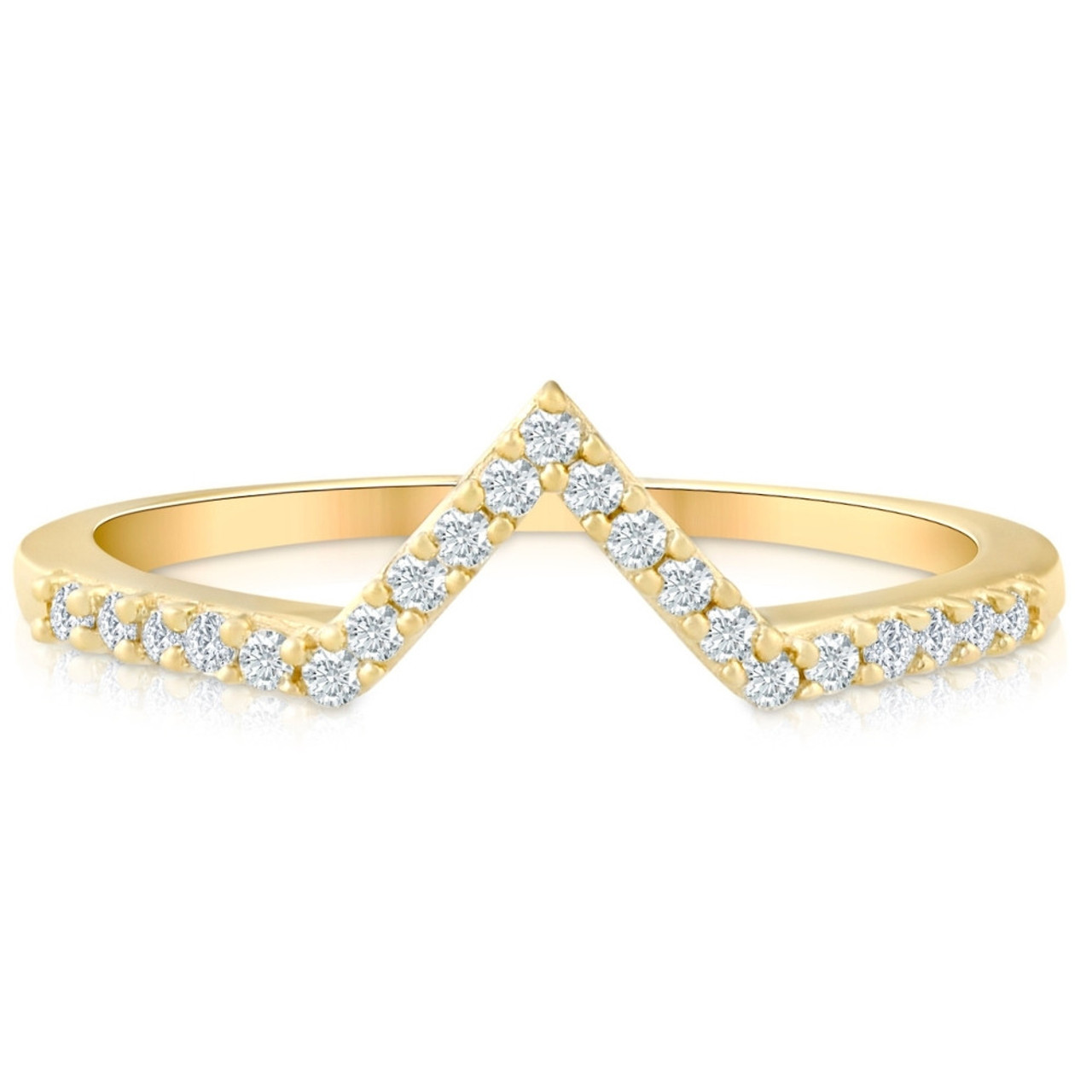 Diamond Curved V Shape Wedding Ring Women's Stackable Wedding Band Yellow Gold (G-H, I1) Diamond Curved V Shape Wedding Ring Women's Stackable Wedding Band Yellow Gold (G-H, I1)