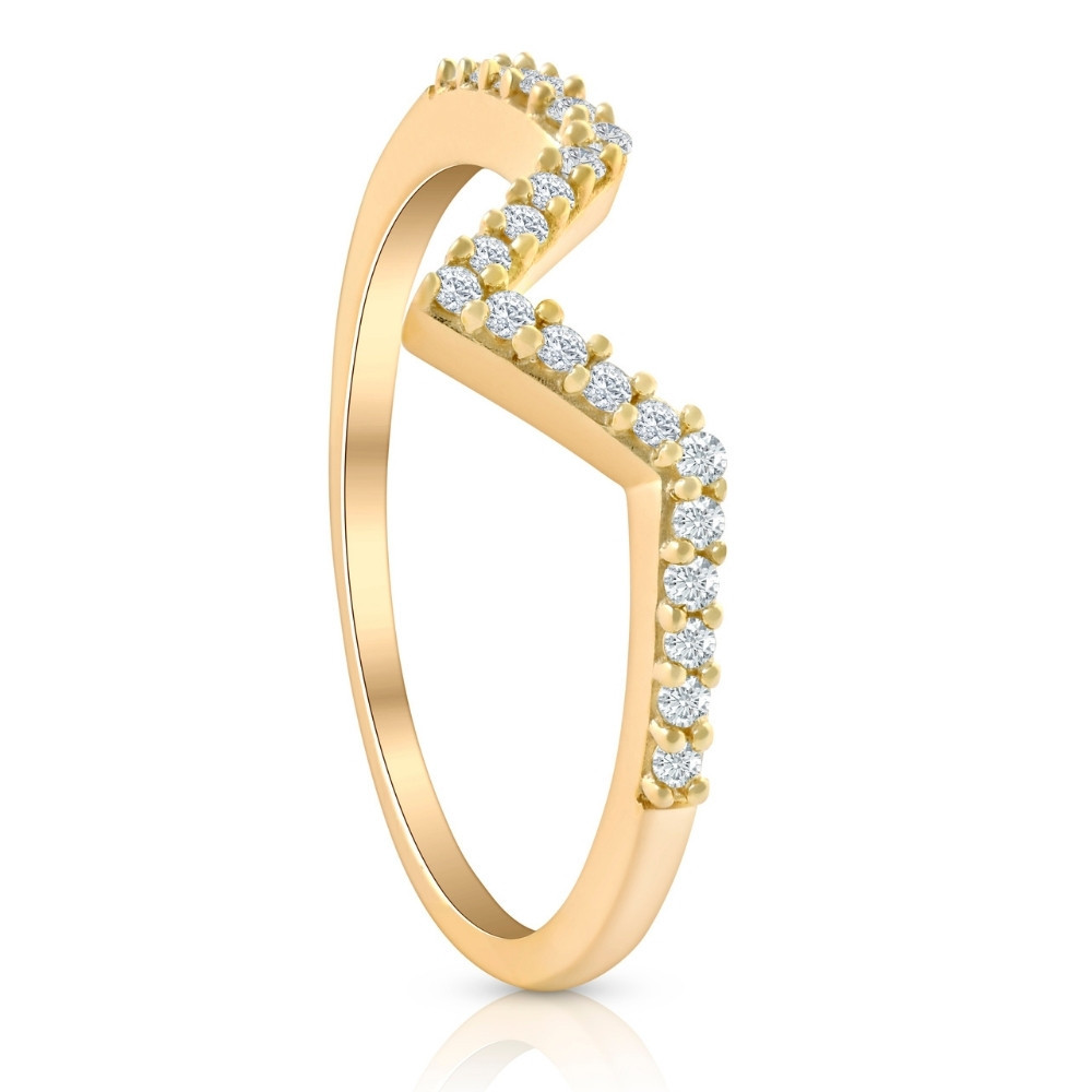 Diamond Curved V Shape Wedding Ring Women's Stackable Wedding Band Yellow Gold (G-H, I1)