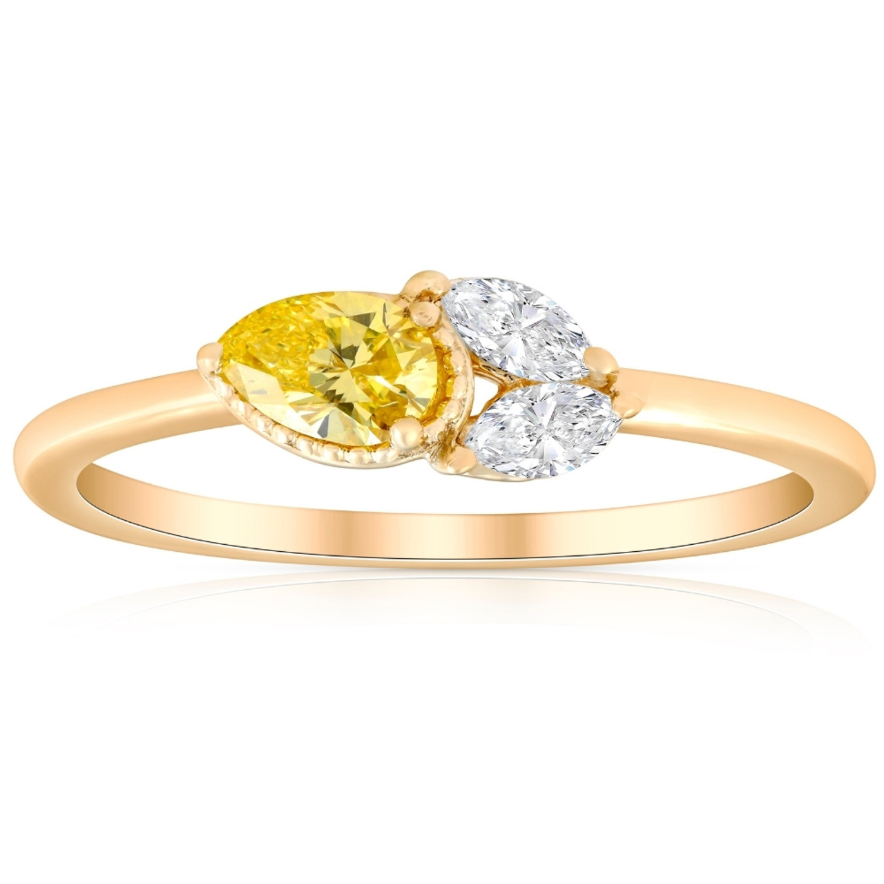 3/8Ct Fancy Yellow Pear & Marquise Shape Diamond Ring Yellow Gold Lab Grown (G-H, I1) 3/8Ct Fancy Yellow Pear & Marquise Shape Diamond Ring Yellow Gold Lab Grown (G-H, I1)