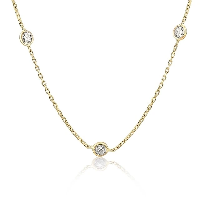 1 1/5 Ct Floating Diamond Bezel Station Necklace Lab Grown 14k Gold 18" (G-H, SI)