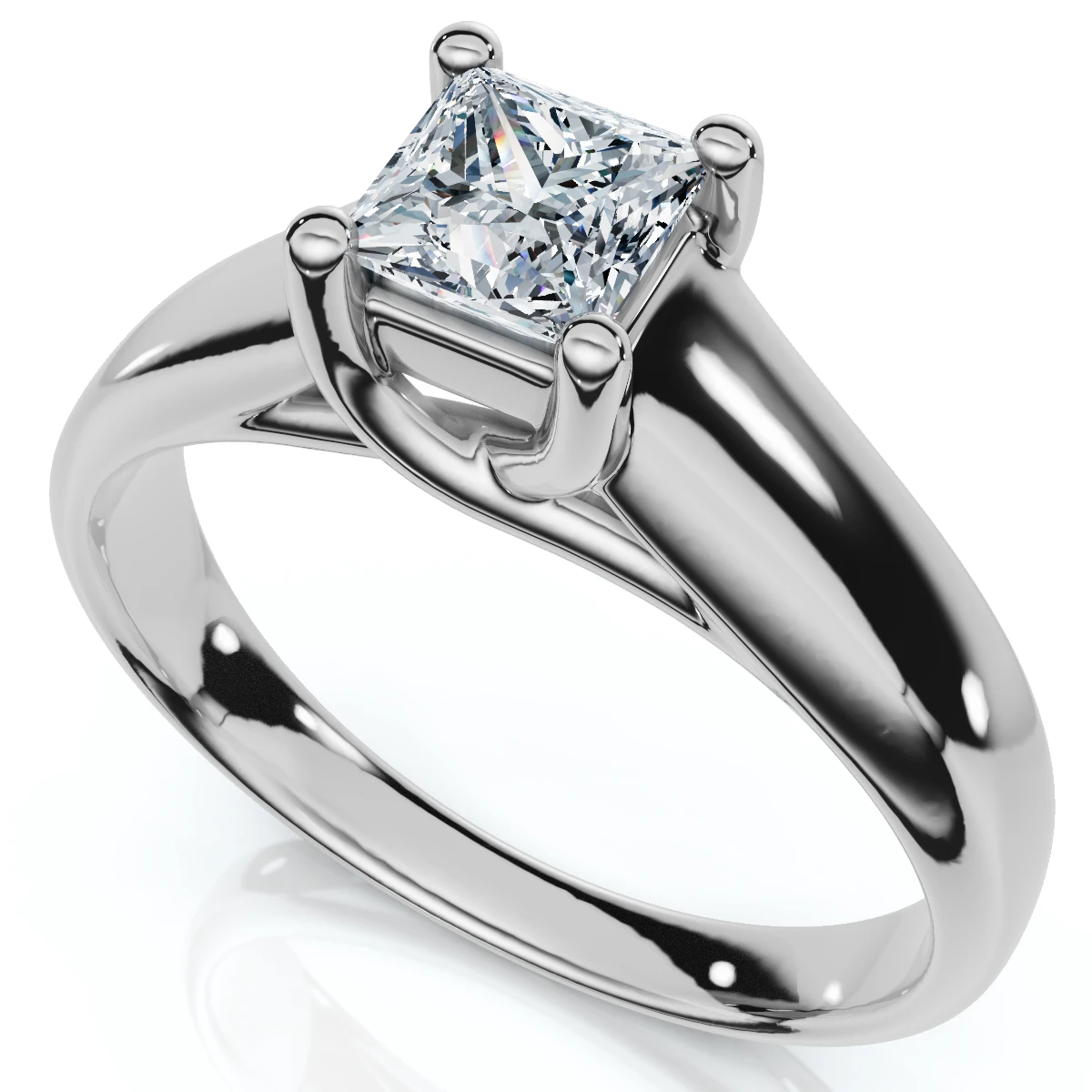 1ct Princess Cut Lab Grown Diamond Solitaire Engagement Ring 14k White Gold (F-G, VS)