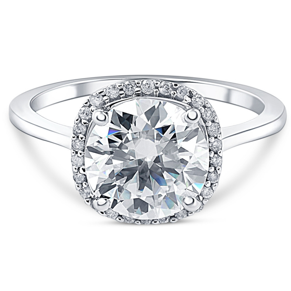 2 1/2 Ct Diamond & Moissanite Cushion Halo Engagement Ring 14k White Gold (G-H, I1)