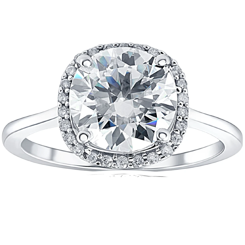2 1/2 Ct Diamond & Moissanite Cushion Halo Engagement Ring 14k White Gold (G-H, I1)