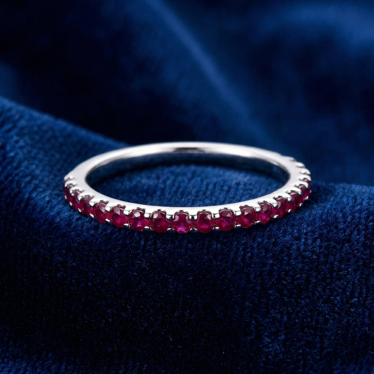 3/4Ct Ruby Eternity Ring Anniversary Band 10k White Gold