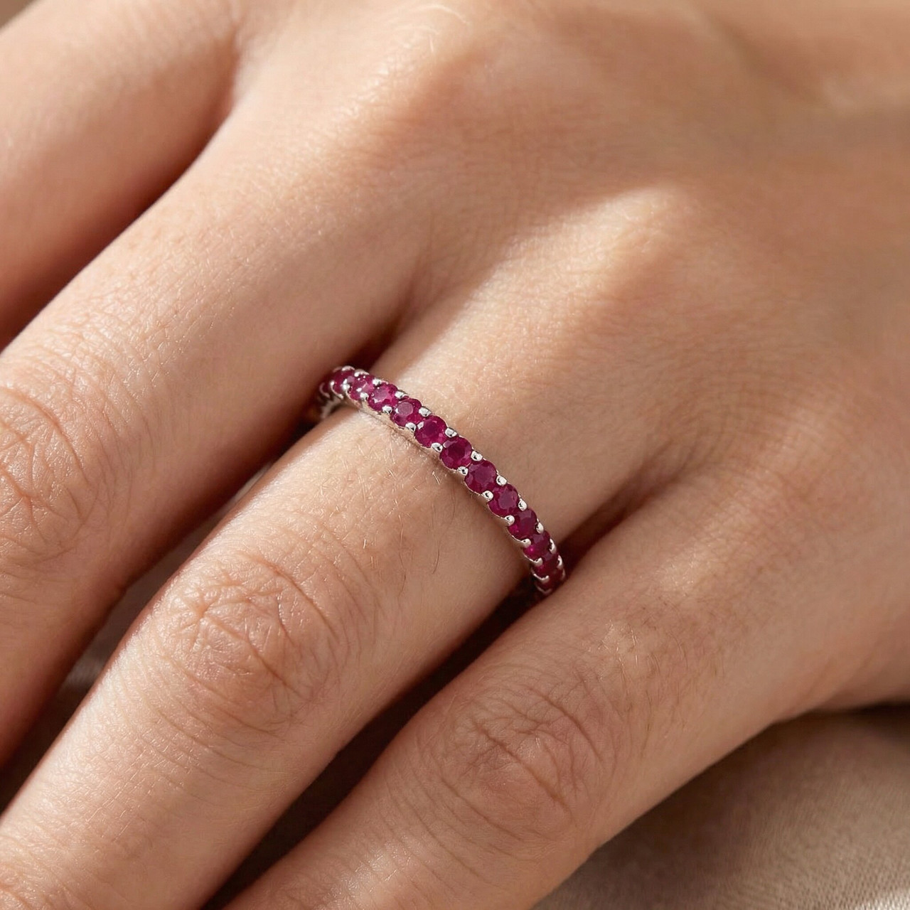 3/4Ct Ruby Eternity Ring Anniversary Band 10k White Gold